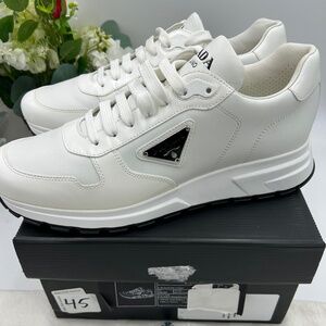 Men’s Prada triangle logo leather sneakers size 9 fits 10 US made in Italy